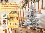 3ft Mini Potted Christmas Tree, Snow-Flocked Cypress Style with 7 Pine Cones, 25 Branch Tips, Cement 53368362