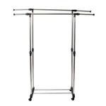 ZUN Dual-bar Vertically & Horizontally-stretching Stand Clothes Rack with Shoe Shelf Silver 76841905