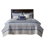 ZUN 6 Piece Reversible Jacquard Quilt Set with Throw Pillows Navy King/Cal King B03597590