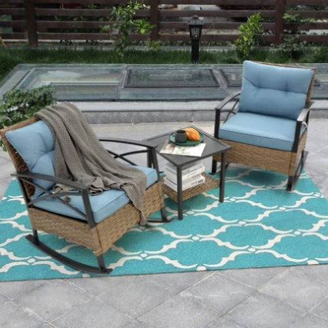 ZUN 3pcs rocking rattan set wholesale leisure chair outdoor rattan rocking chair set grey W640134153