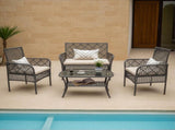 4 Pieces Outdoor Patio Furniture Set,PE Rattan Wicker Garden Conversation Chairs with Tempered Glass W2071P296910