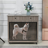 ZUN 38.4" Wooden Dog Crate Furniture Decorative Pet Cage Dog Kennel with 2 Drawers 54423538