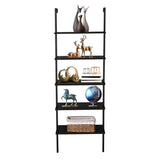 ZUN 5-Shelf Wood Ladder Bookcase with Metal Frame, Industrial 5-Tier Modern Ladder Shelf Wood 64446382