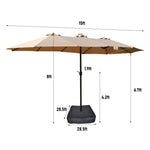 ZUN 15x9ft Large Double-Sided Rectangular Outdoor Twin Patio Market Umbrella with light and base- taupe 78121484