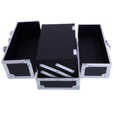 ZUN SM-2176 Aluminum Makeup Train Case Jewelry Box Cosmetic Organizer with Mirror 9"x6"x6" Black 12276436