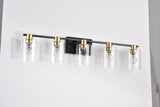 5-Light Matte Black Matte Gold Color Bathroom Light Fixtures, Modern Vanity Lights with Glass W1592P278372