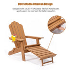 ZUN TALE Folding Adirondack Chair with Pullout Ottoman with Cup Holder, Oaversized, Poly 83820938