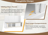ON-TREND Elegant Hall Tree with Sliding Doors, Versatile Coat Rack with 6 Silvery Hooks & Handles, N721P205787K