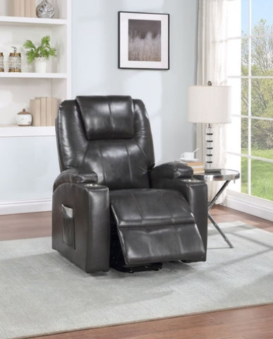 ZUN ACME Evander Recliner w/Power Lift, Gunmetal Leather Aire LV02182