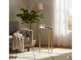 Collapsible Drink Table, Gold Metal Frame with White Marble Top 75385805
