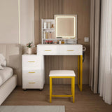Makeup Vanity with LED Lights&3 Color and Power Outlet Makeup Vanity Table with 5 Drawers with W509P293822