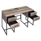 ZUN Rustic Oak and Black 4-drawer Writing Desk B062P184568