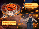 5.3FT Halloween Pumpkin Man Animatronic Prop, Sound & Motion Activated with Waving Nail Hands, 94850192