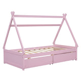 ZUN Twin Size House Platform Bed with Two Drawers,Headboard and Footboard, Pink WF322502AAH