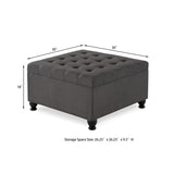 ZUN Large square storage with wooden legs, Upholstered button tufted coffee table with nail trims for 14144868