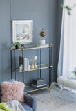 48.5x16.5x50" 3-Tier Metal Console Table, Black Gold Mirrored Shelf W2078125787
