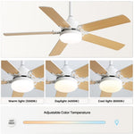 ZUN 42 Inch Modern Ceiling Fan With 3 Color Dimmable Light 5 Blades Remote Control Reversible DC Motor W882P164332