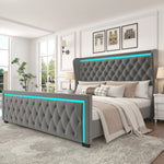 ZUN King Platform Bed Frame With High headboard, Velvet Upholstered Bed with Deep Tufted Buttons, W834126415