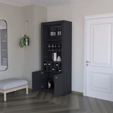 ZUN Black Bar Cabinet with Wine Storage and Three Shelves B062P193657