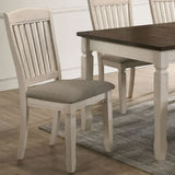 Set of 2 Dining Chairs with Slat Back, Tan Fabric and Cream Finish B016P314583