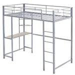 ZUN Twin Size Metal Loft Bed with Desk and Storage Shelves, 2 Built-in Ladders & Guardrails, Loft Bed 37145226