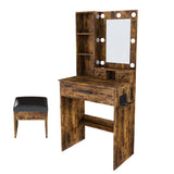 Vanity Table with Mirror & Adjustable LED Lights, Power Outlet, Hairdryer Holder & Stool Compact 18725352