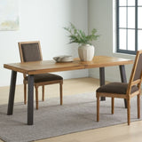 ZUN Della Acacia Wood Dining Table, Natural Stained with Rustic Metal, Brown, Grey 57192.00INTL