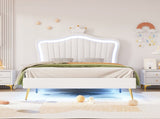 Twin Size Upholstered Bed Frame with LED Lights, Modern Upholstered Princess Bed With Crown WF315530AAK