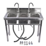39.3 Stainless Steel Commercial Kitchen Sink Outdoor Sink with 2 Inserts, 3 Slots for Restaurant 99584050