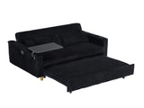 The pull-out push-in black corduroy sofa with dual functions, equipped with a movable tabletop W1278P248131