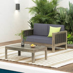 ZUN Outdoor Acacia Wood and Wicker Loveseat and Coffee Table Set with Cushions, + Mixed + Dark 70141.00DGRY