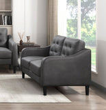 Gray Polished Microfiber Upholstered 1pc Loveseat Button Tufted Contoured Arms Solid Wood Frame B011P206271
