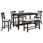 ZUN 6-Piece Counter Height Dining Table Set Table with Shelf 4 Chairs and Bench for Dining Room 93672907