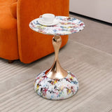 Mermaid Tail End Coffee Table Round Side Table, Modern Metal Pedestal Table, Minimalist Accent Table W2664P232835