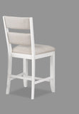 2pc Set White Farmhouse Style Ladder Back Counter Height Side Chair Stool Cream Color Upholstered B011135073