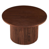 ZUN Walnut Wood Veneer Tabletop 27.56 Inch Round Coffee Table, Farmhouse Circle Coffee Table MDF W1164P225857