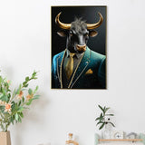 Executive Blue Buffalo Canvas Wall Art - Dapper Animal Portrait in Tailored Suit Modern British W3374P322228