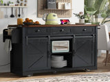 53.7" Farmhouse Kitchen Island with Power Outlet, 2 Sliding Barn Door Kitchen Storage Island with 49840262