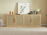 67" Rattan Sideboard Buffet, 4-Door Large Storage Credenza with Shelves, Boho Oak Buffet W1820P522734