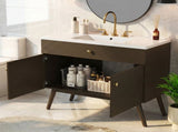 36" Luxury Striped Bathroom Vanity, Soft-Close Dual-Door Storage & Premium Ceramic Sink, Dark Brown N765P387198D