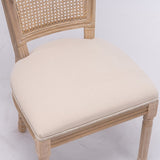 ZUN French Style Solid Wood Frame Linen Fabric Square Rattan Back Dining Chair,Set of 2,Cream W162290982