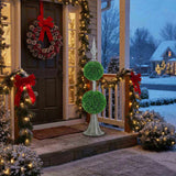 Two-Tier Artificial Plant D7x26.5" Natural Boxwood Sphere Topiary on Metal Spire Circle Ball Home 18565719