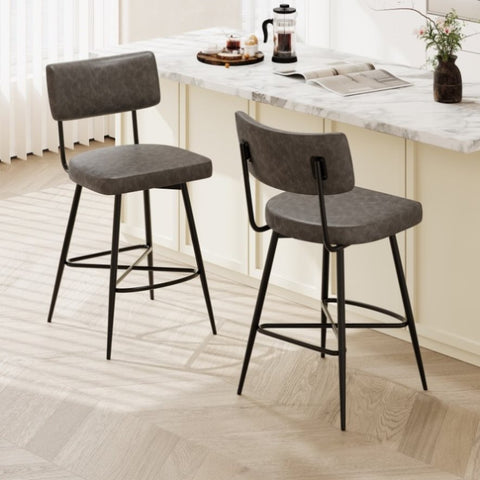 ZUN 26''Retro Swivel Counter Stools Set of 2,Grey Counter Stools with iron Frame,PU Sponge N780P199991G