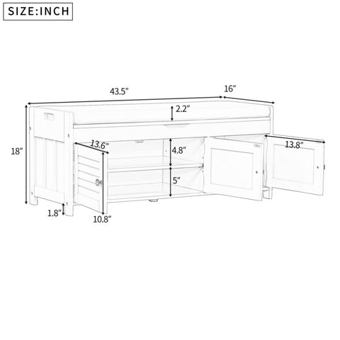 ZUN Storage Bench with 3 Shutter-shaped Doors, Shoe Bench with Removable Cushion and Hidden Storage 71735742