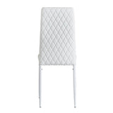 ZUN White modern minimalist dining chair fireproof leather sprayed metal pipe diamond grid pattern W2181P167933