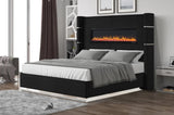 Upholstery Wooden Queen Bed with Ambient lighting in Black Velvet Finish B00977487
