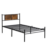 Twin Size metal bedframe,Headboard with wood panel decoration,black 74977489