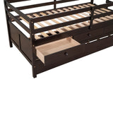 ZUN Low Loft Bed Twin Size with Full Safety Fence, Climbing ladder, Storage Drawers and Trundle Espresso 95642683