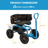Garden Cart Height Adjustable Scooter with Swivel Seat & Tool Storage Blue 32801682