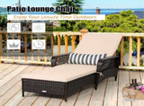 6-Gear Adjustable Patio Chaise Lounge, 200.6673.66 cm Brown PE Wicker Recliner with Beige Cushion, 25817555